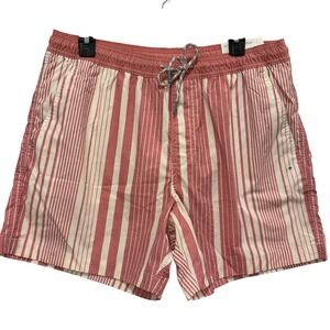 NEW American Eagle Mens Medium Pink White Striped 5.5" Swim Trunks Shorts
